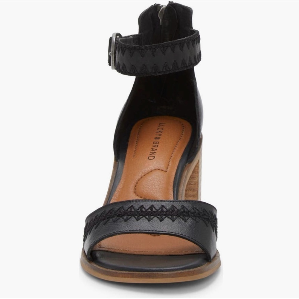 NWT Lucky Brand Summer Haze Shivona Black Leather Block Heel  Sandals - Picture 3 of 8